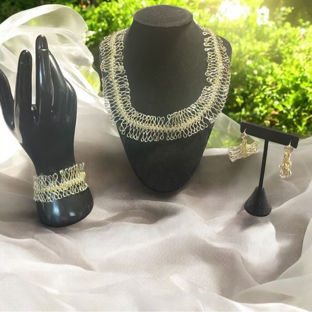 Handcrafted Wire Wrapped Jewelry 3 piece Set Boho Artisan Unique Delicate Trendy